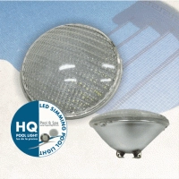 چراغ استخر LED توکار شیشه ای محدب با کاسه بتونی و رینگ استیل برند HQ اسپانیا مدل Glass Light - HQ 1400-WHITE