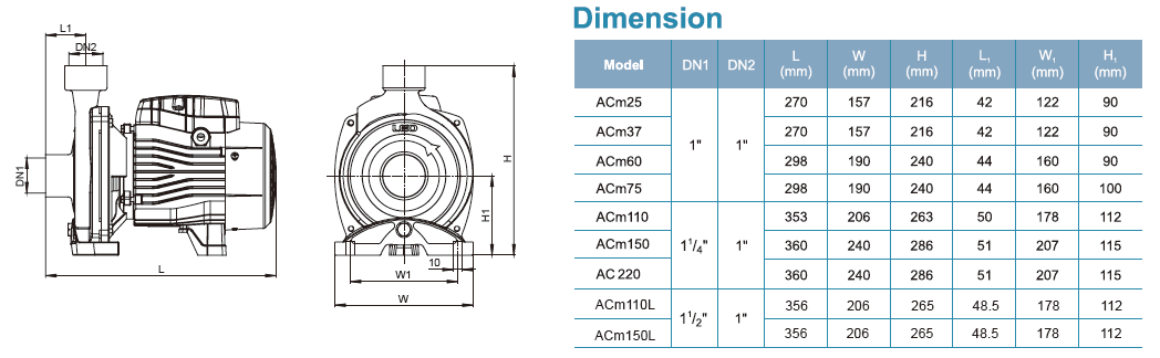 LEO ACm Pumps Dimensions